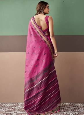 Rani pink soft cotton casual & festive wear saree 3