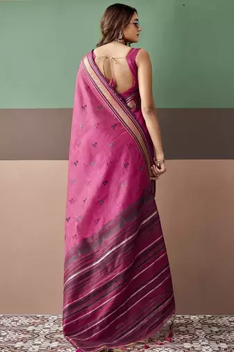 Rani pink soft cotton casual & festive wear saree