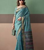 Sky blue soft cotton casual & festive wear saree