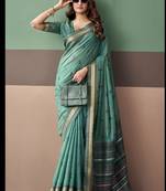 Peacock green soft cotton casual & festive wear saree