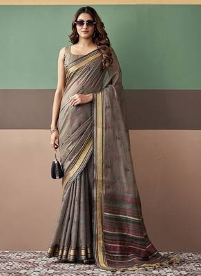 Gray soft cotton casual & festive wear saree 1