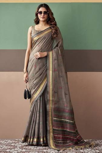 Gray soft cotton casual & festive wear saree