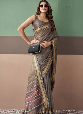 Gray soft cotton casual & festive wear saree 2