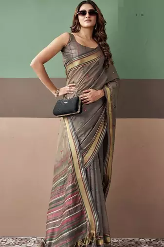 Gray soft cotton casual & festive wear saree