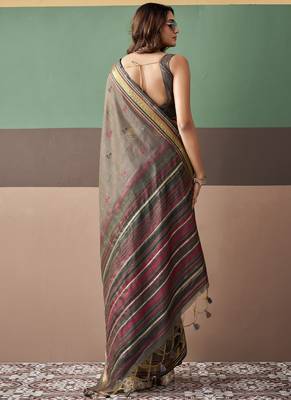Gray soft cotton casual & festive wear saree 3