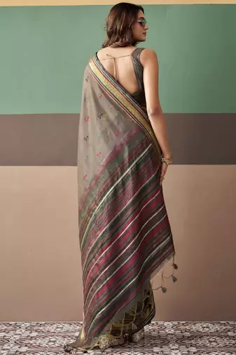 Gray soft cotton casual & festive wear saree