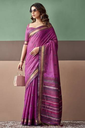 Magenta soft cotton casual & festive wear saree
