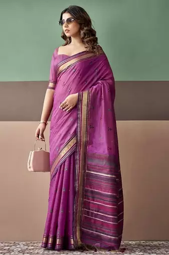 Magenta soft cotton casual & festive wear saree