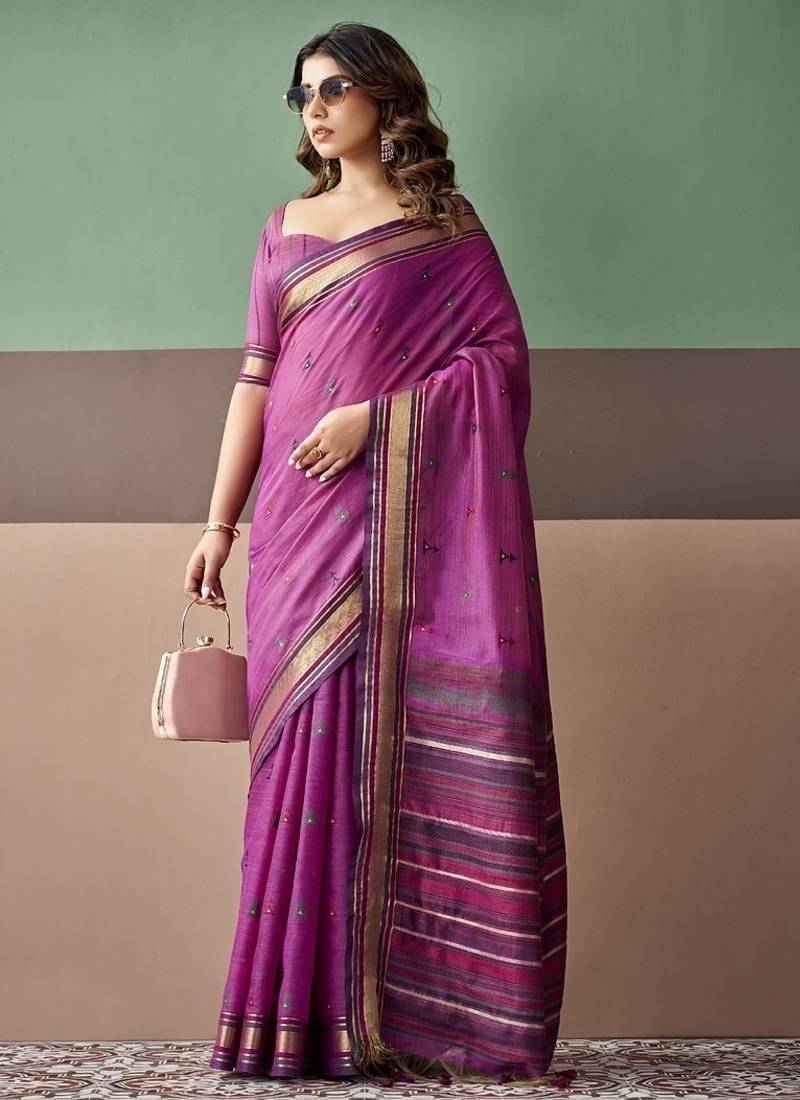 Magenta soft cotton casual & festive wear saree