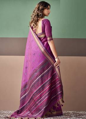 Magenta soft cotton casual & festive wear saree 3