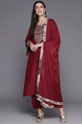 Women Floral Yoke Design Regular Sequinned Kurta with Trousers & Dupatta
