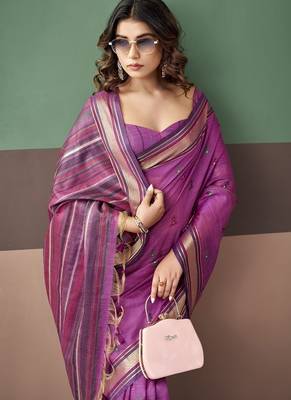 Magenta soft cotton casual & festive wear saree 4