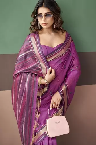 Magenta soft cotton casual & festive wear saree