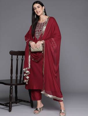 Women Floral Yoke Design Regular Sequinned Kurta with Trousers & Dupatta 7