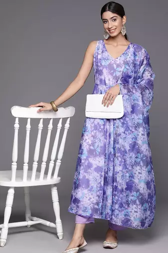 Women Floral Printed Empire Gotta Patti Kurta with Trousers & With Dupatta