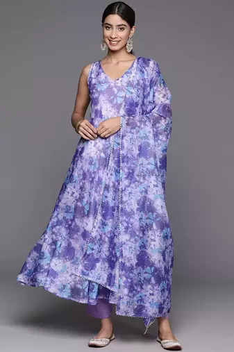 Women Floral Printed Empire Gotta Patti Kurta with Trousers & With Dupatta