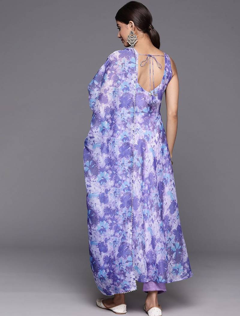 Women Floral Printed Empire Gotta Patti Kurta with Trousers & With Dupatta