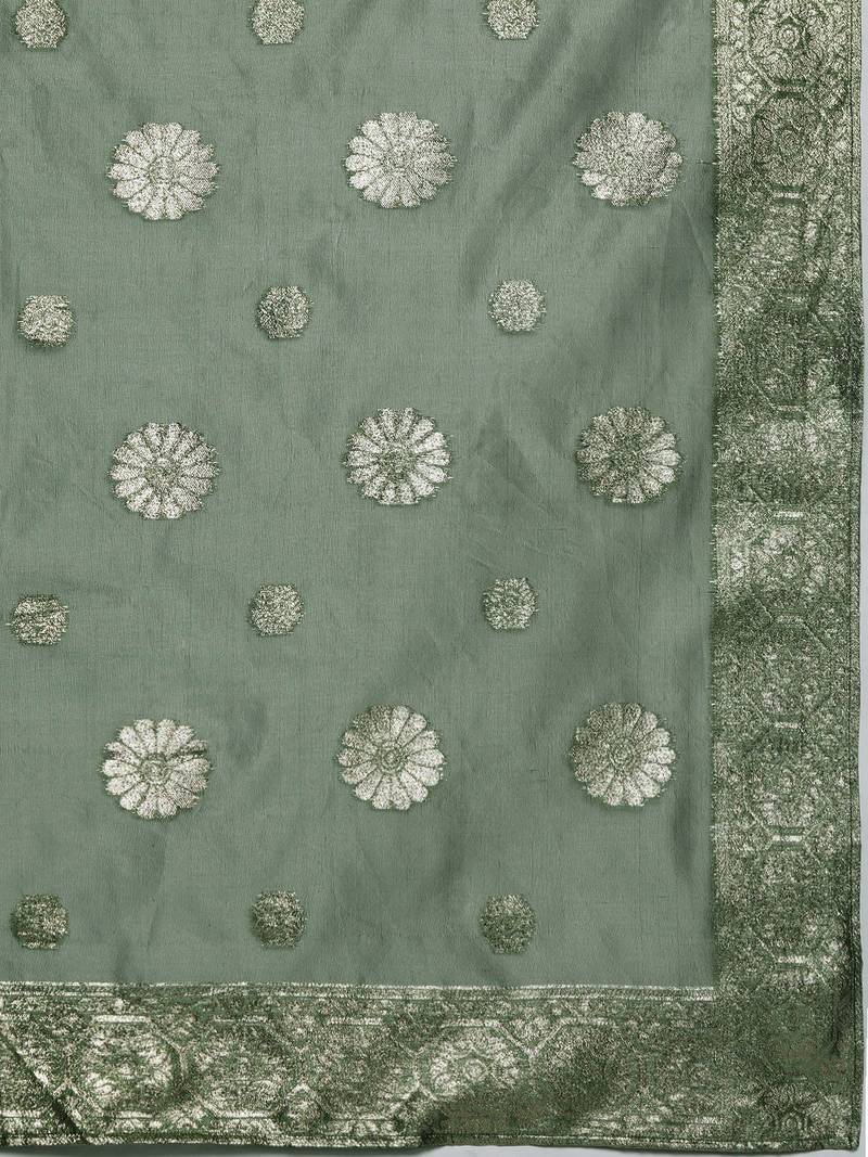 Chanderi Silk Kurta with Trousers & Dupatta