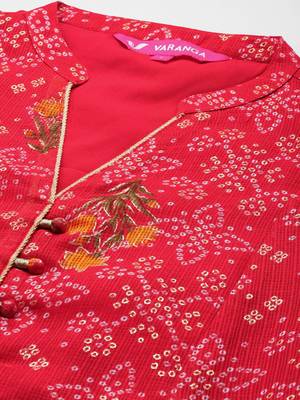Red Bandhani printed A line Kurta with Trouser and Dupatta 2