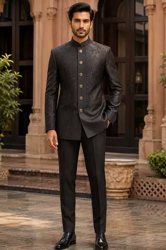 Midnight black open jodhpuri for men ::: men's ethnic wear