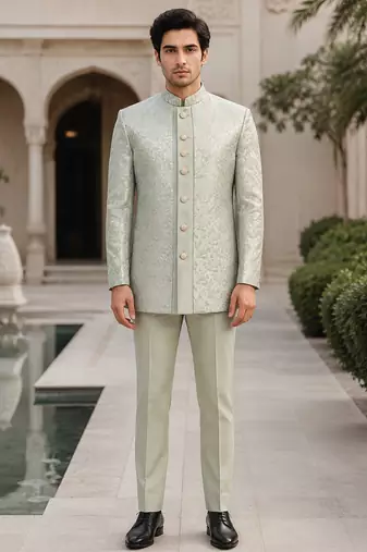 Pista green open jodhpuri for men ::: men's ethnic wear