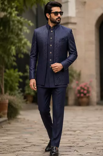 Navy blue open jodhpuri for men ::: men's ethnic wear