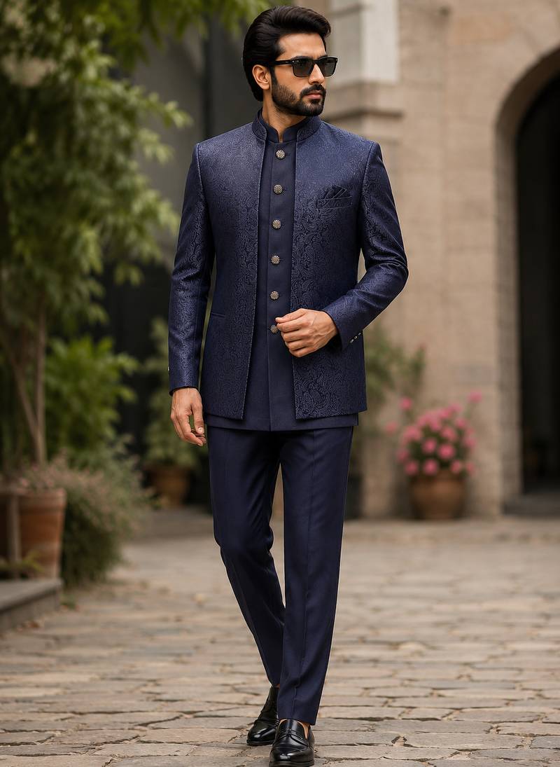 Navy blue open jodhpuri for men ::: men's ethnic wear