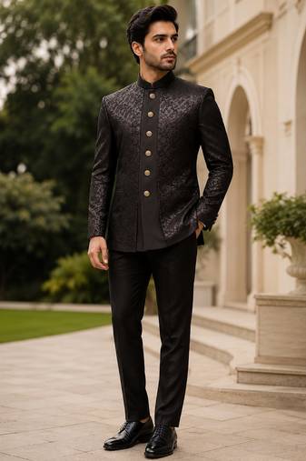 Midnight black open jodhpuri for men ::: men's ethnic wear