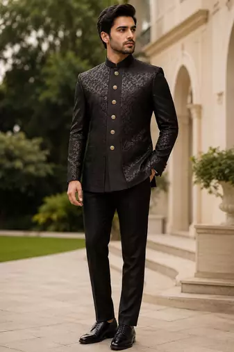 Midnight black open jodhpuri for men ::: men's ethnic wear