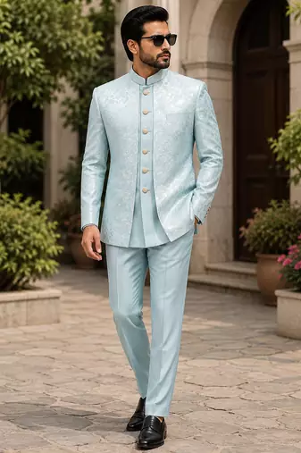 Sky blue open jodhpuri for men ::: men's ethnic wear