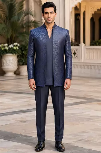 Navy blue open jodhpuri for men ::: men's ethnic wear
