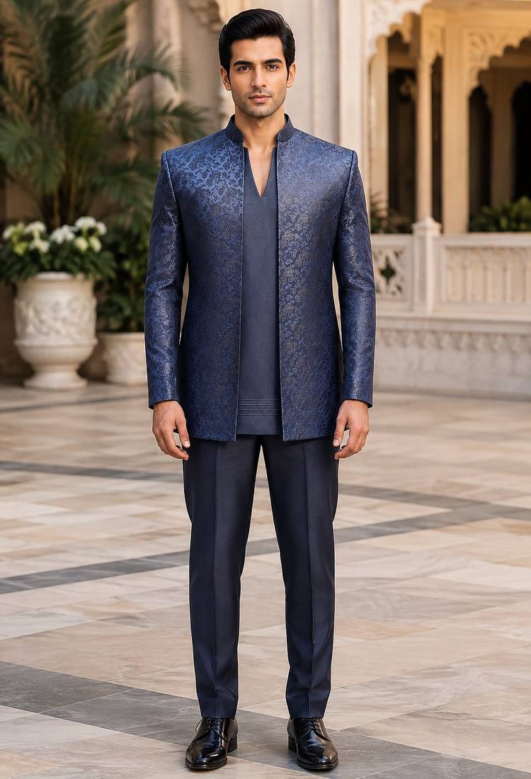 Navy blue open jodhpuri for men ::: men's ethnic wear