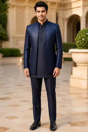 Navy blue open jodhpuri for men ::: men's ethnic wear