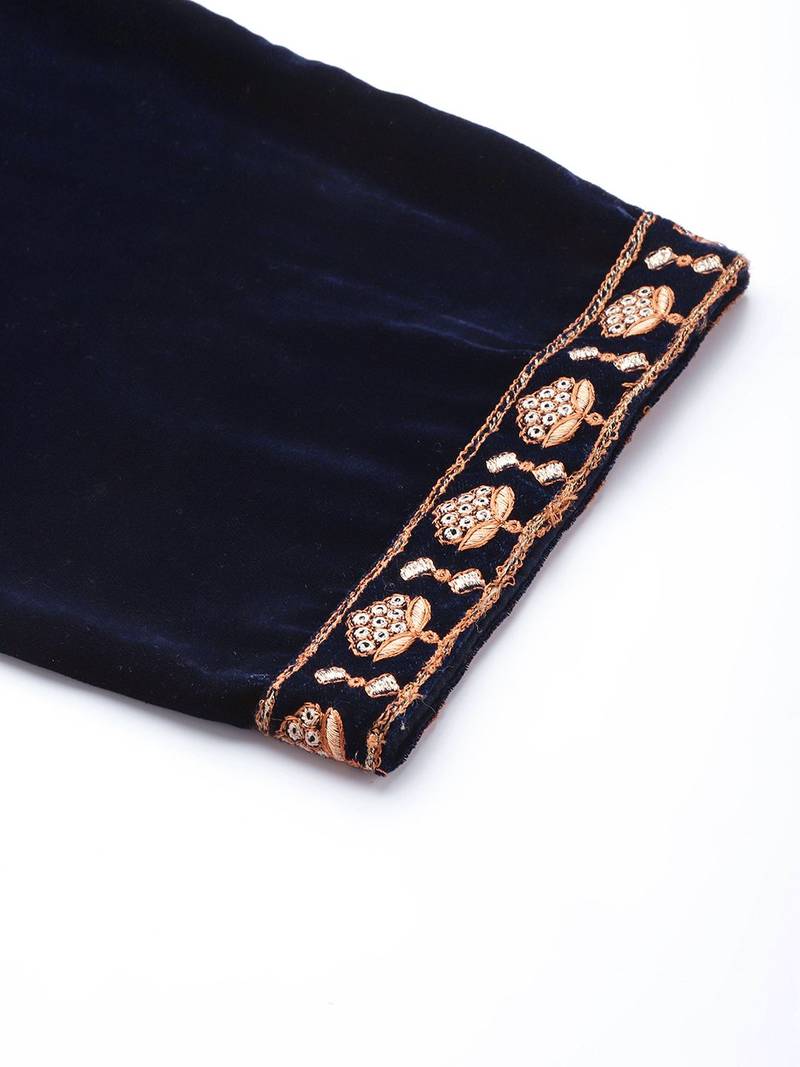 Zari Embroidered velvet Kurta with Trouser and Dupatta