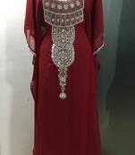 Red dubai fancy silver embroidery kaftan