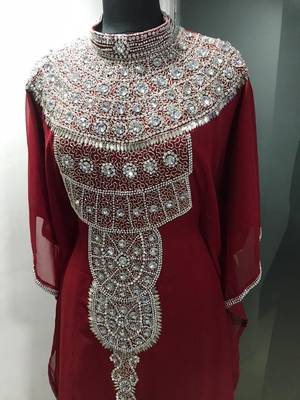 Red dubai fancy silver embroidery kaftan 2