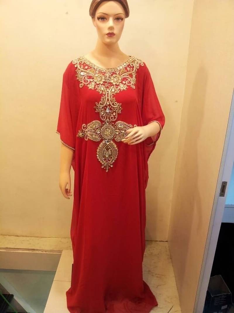Red dubai modern jalabiya kaftan