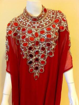 Red designer heavy beaded arabic kaftan 1