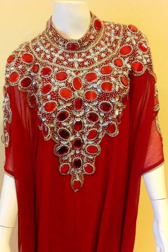 Red designer heavy beaded arabic kaftan