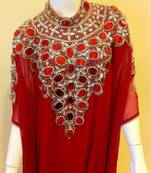 Red designer heavy beaded arabic kaftan