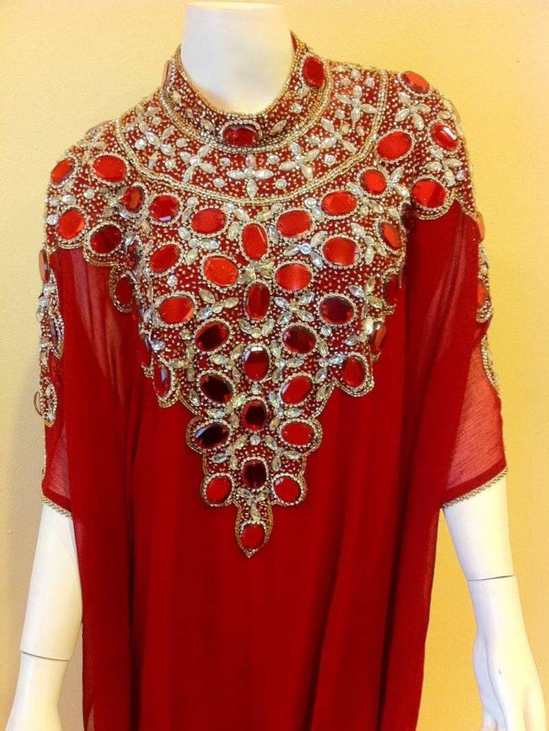 Red designer heavy beaded arabic kaftan
