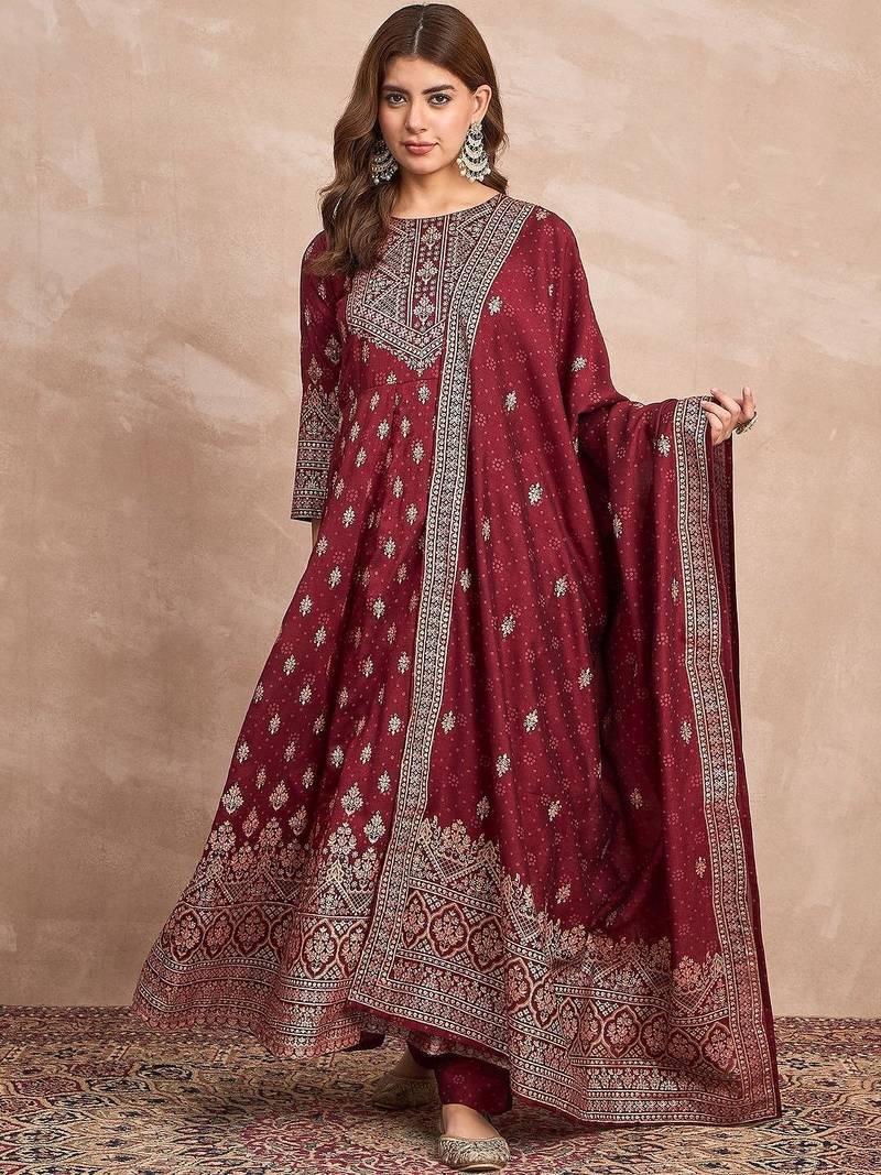 Women Ethnic Motifs Printed Panelled Kurta with Trousers & Dupatta