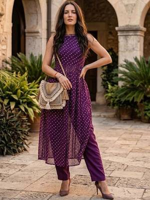 Women Bandhani Embroidered Regular Thread Work Kurta with Palazzos 1