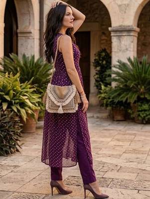 Women Bandhani Embroidered Regular Thread Work Kurta with Palazzos 2
