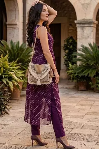 Women Bandhani Embroidered Regular Thread Work Kurta with Palazzos