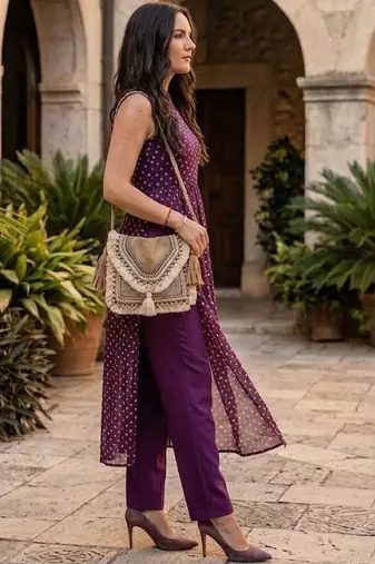 Women Bandhani Embroidered Regular Thread Work Kurta with Palazzos