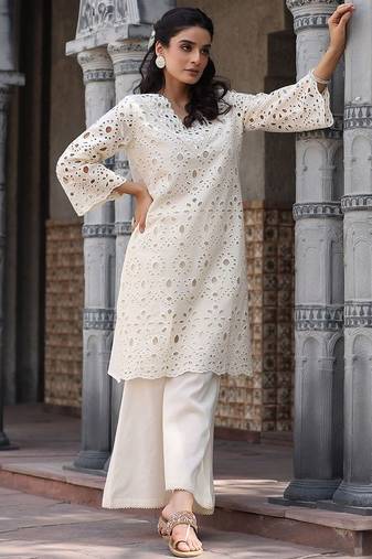 Women Ethnic Motifs Embroidered Regular Mirror Work Pure Cotton Kurta with Palazzos