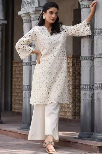 Women Ethnic Motifs Embroidered Regular Mirror Work Pure Cotton Kurta with Palazzos