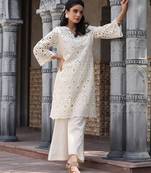 Women Ethnic Motifs Embroidered Regular Mirror Work Pure Cotton Kurta with Palazzos