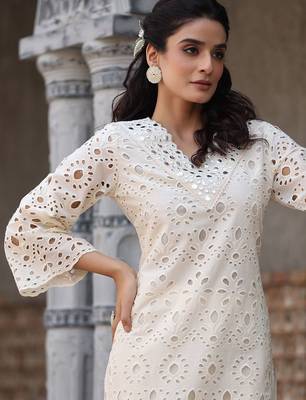 Women Ethnic Motifs Embroidered Regular Mirror Work Pure Cotton Kurta with Palazzos 2